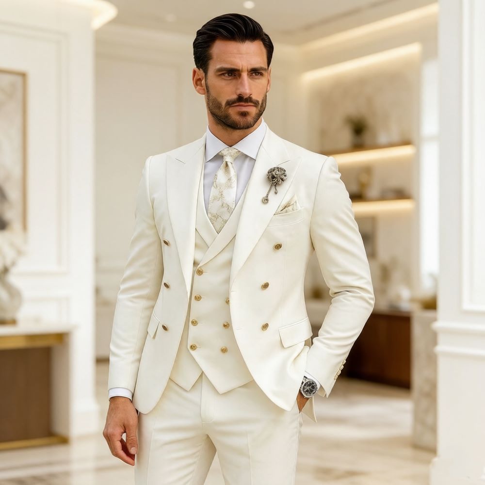 Men Formal Wear Modern - Terno de Casamento Masculino Marfim Slim