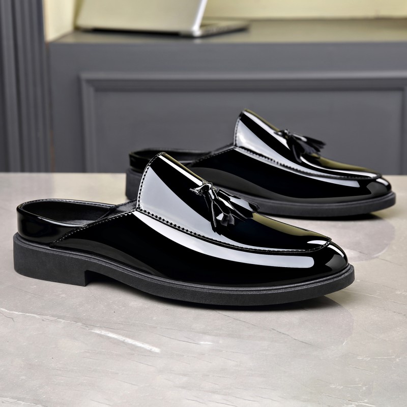 Formal Men Daily Wear Footwear - Mules masculinas pretas em couro envernizado