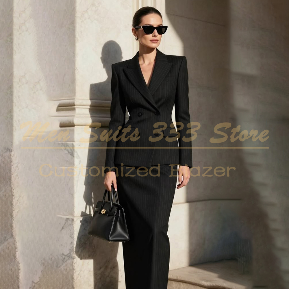 Men Formal Wear All Black - Conjunto Feminino de Designer com Listras