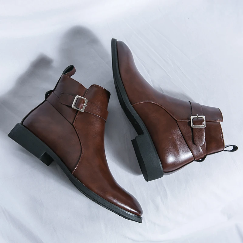 Botas de couro pontiagudas mas - Men Formal Wear With Boots avaliação e preço