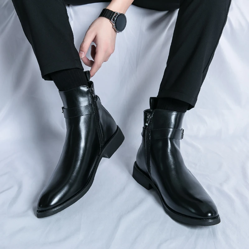 Botas de couro pontiagudas mas - Men Formal Wear With Boots avaliação e preço