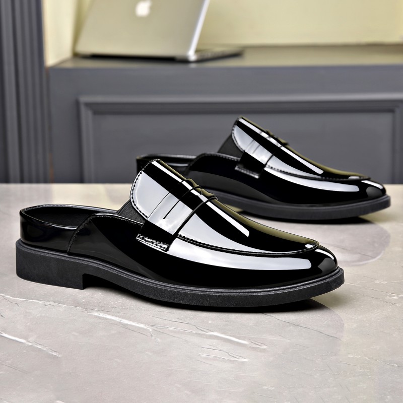 Mules masculinas pretas em cou - Formal Men Daily Wear Footwear avaliação e preço